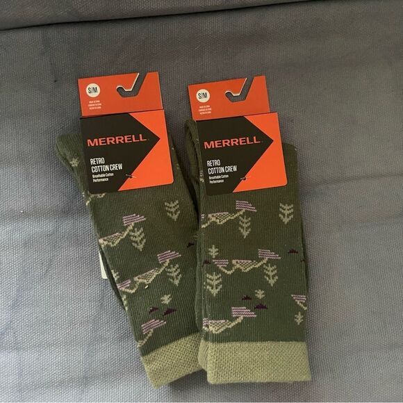 2 Pack Merrell Hiking Retro Cotton Crew Socks Size Small Medium - Picture 1 of 2